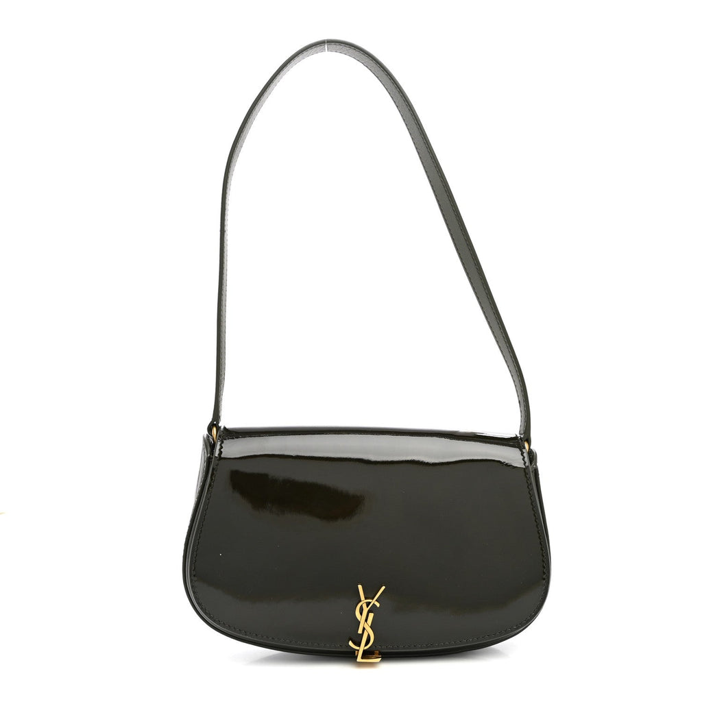 Saint Laurent Patent Calfskin Mini Voltaire Shoulder Bag Dark Vineyard Green