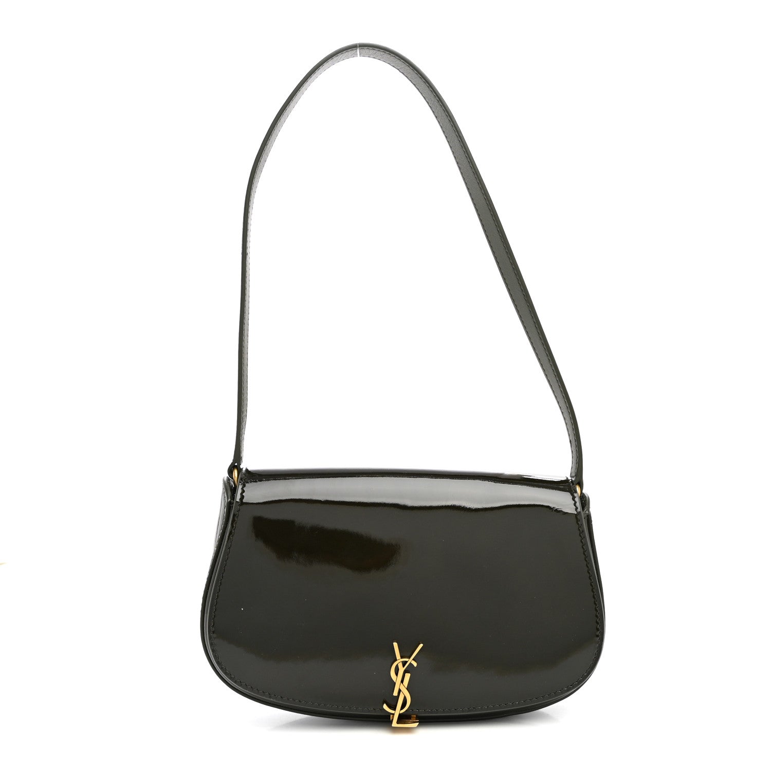 Saint Laurent Patent Calfskin Mini Voltaire Shoulder Bag Dark Vineyard Green