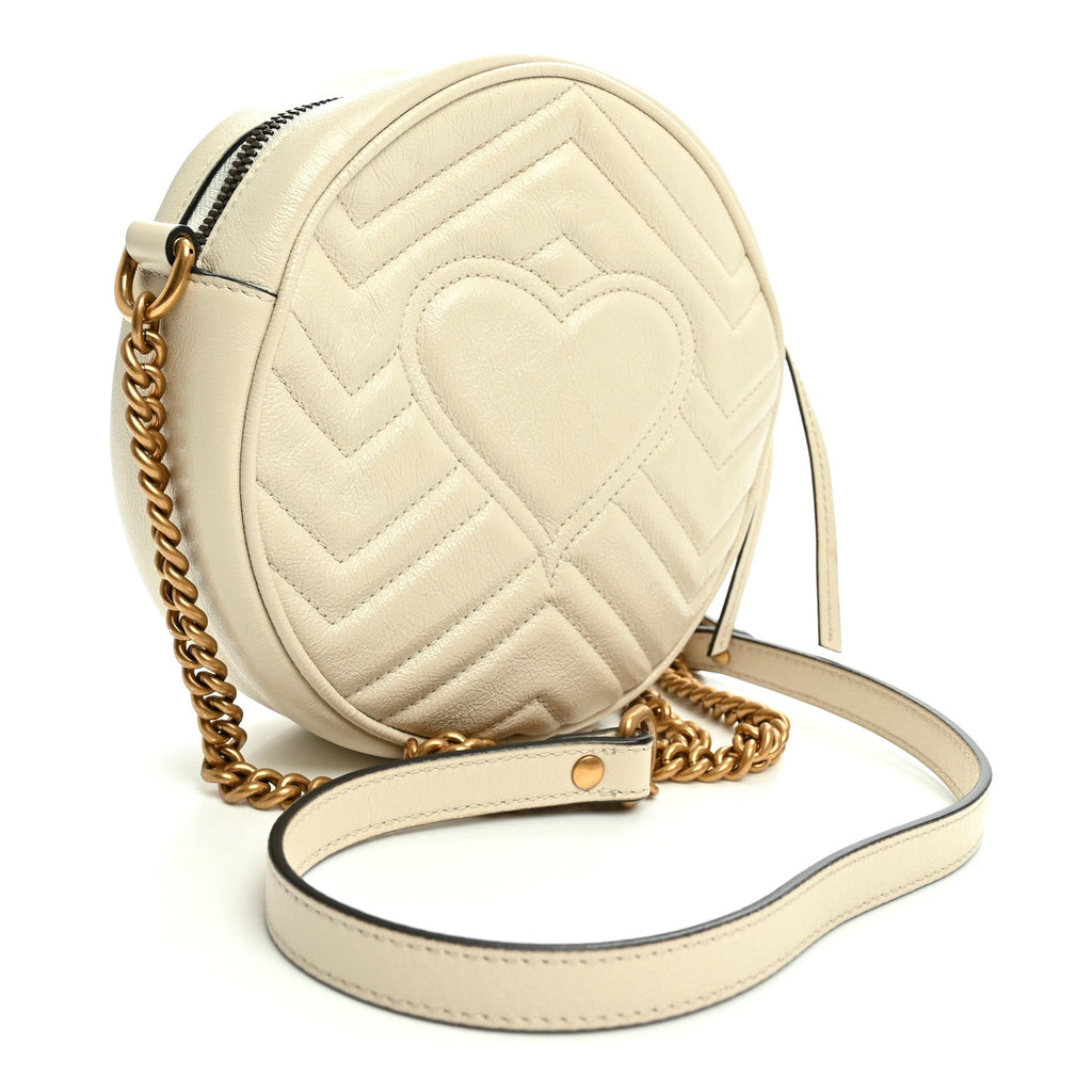 Gucci Calfskin Matelasse Mini GG Marmont Round Shoulder Bag White White