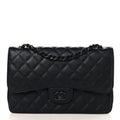 Chanel Crumpled Calfskin Quilted Jumbo Double Flap So Black