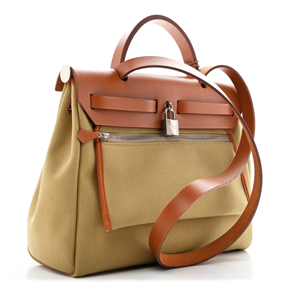 Hermès Military Toile Vache Hunter Herbag Zip Retourne 31 PM Poussiere Fauve