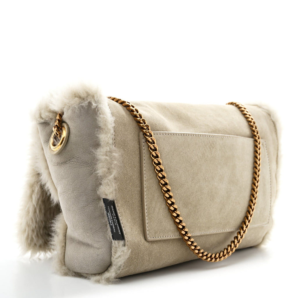 Saint Laurent Shearling Calfskin Medium Reversible Monogram Kate Satchel Grey