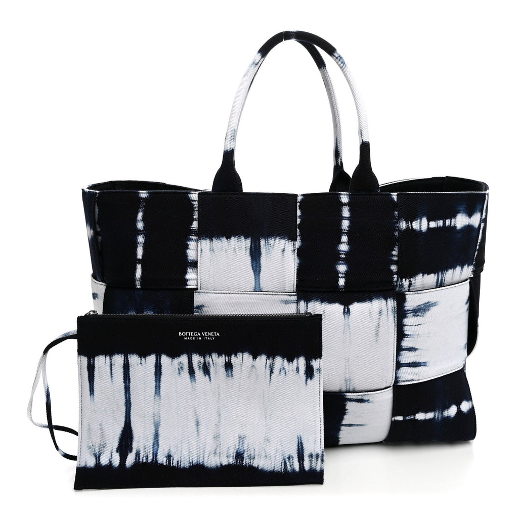 Bottega Veneta Denim Tie Dye Maxi Intrecciato Large Arco Tote Navy White