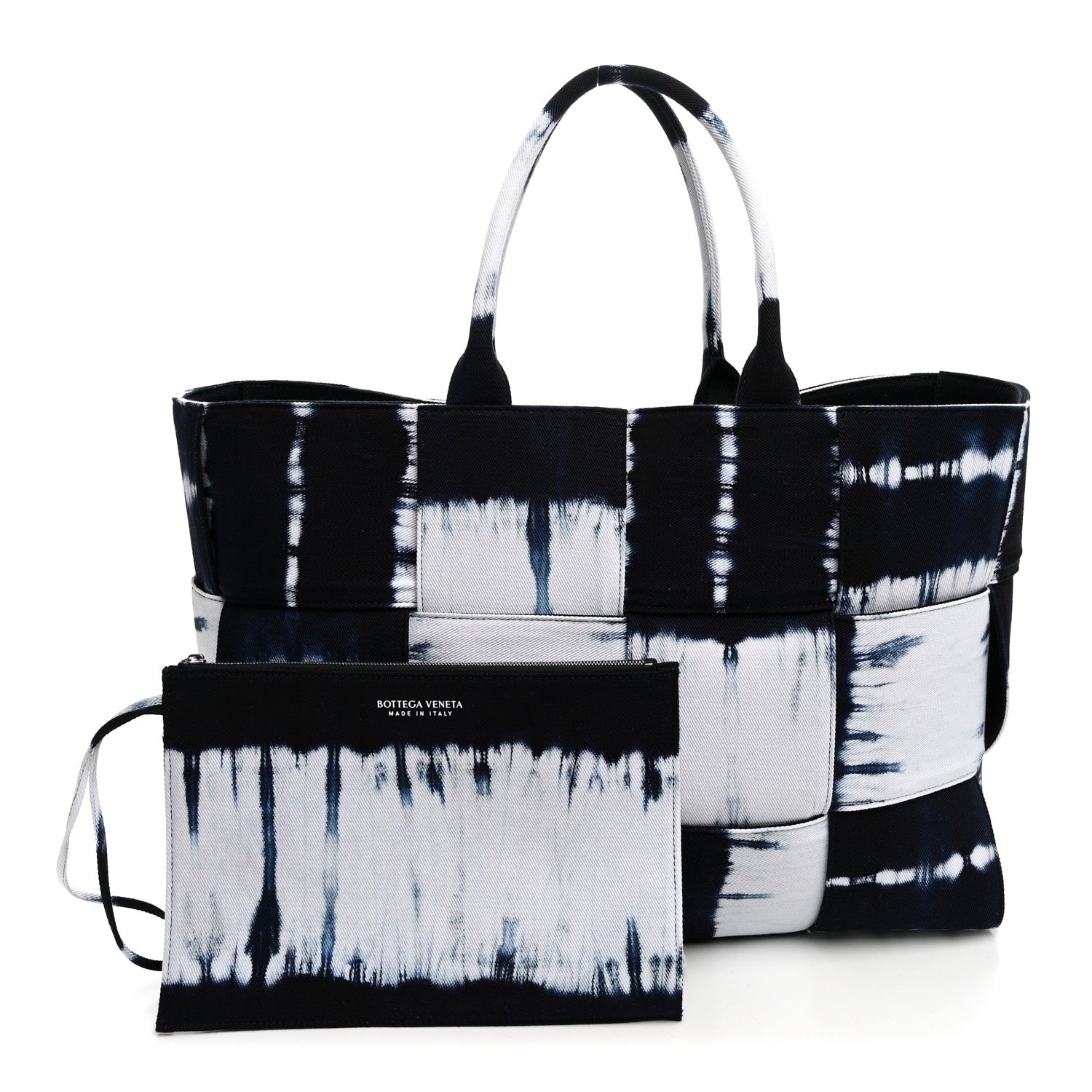 Bottega Veneta Denim Tie Dye Maxi Intrecciato Large Arco Tote Navy White