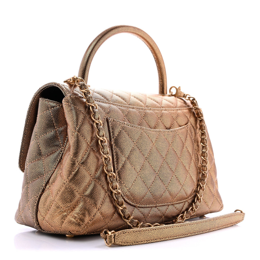 Chanel Metallic Caviar Quilted Small Coco Handle Flap Gold