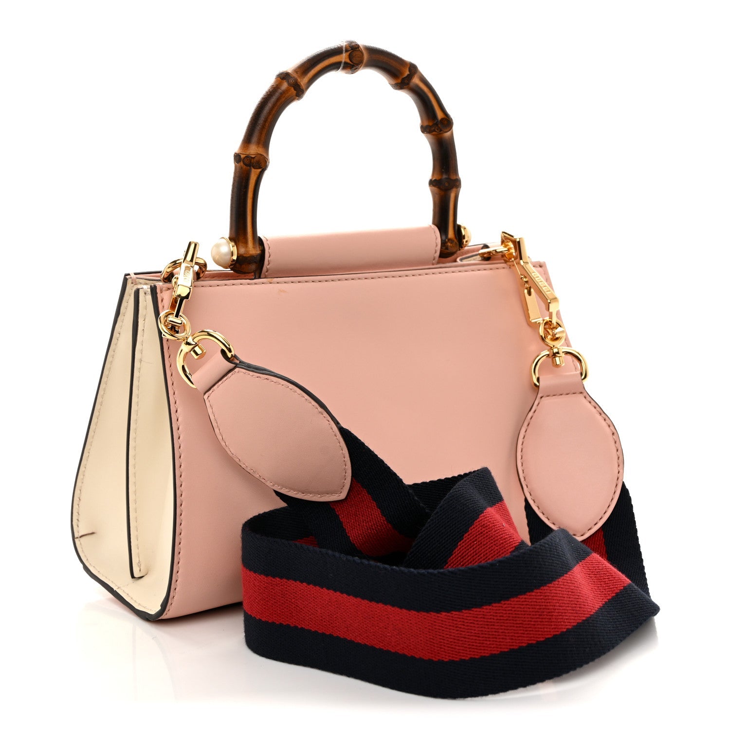 Gucci Nappa Bamboo Web Small Nymphaea Top Handle Bag Perfect Pink Mystic White