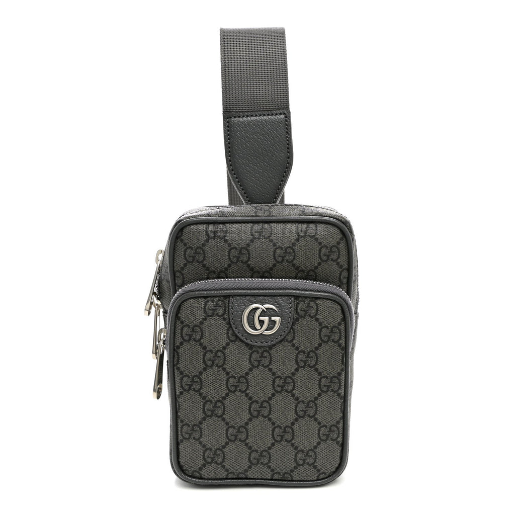 Gucci GG Supreme Monogram Textured Dollar Calfskin Mini Ophidia Messenger Grey Black Graphite Grey