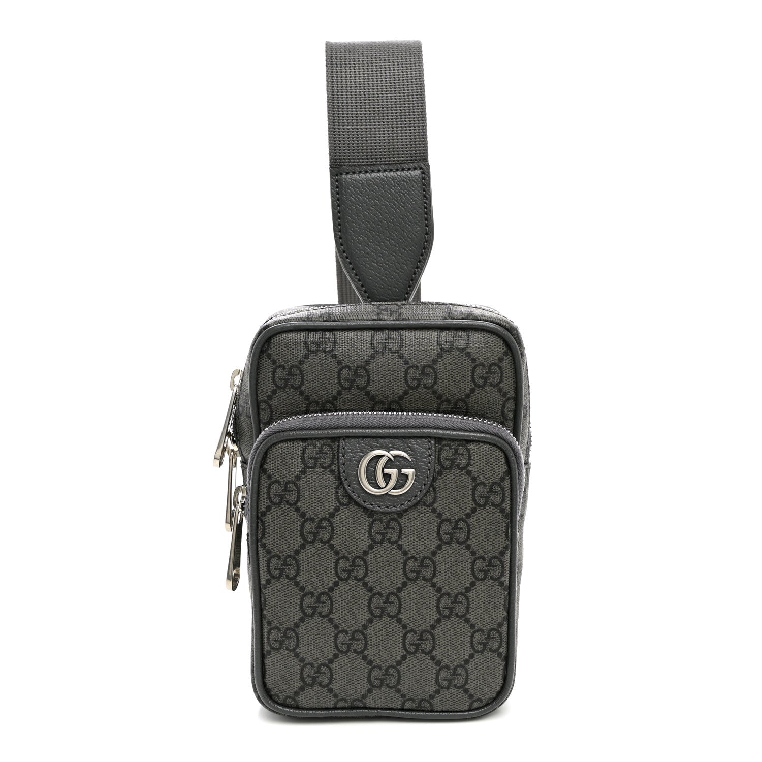 Gucci GG Supreme Monogram Textured Dollar Calfskin Mini Ophidia Messenger Grey Black Graphite Grey