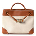 Bottega Veneta Washed Canvas Calfskin Small Andiamo Shoulder Bag Natural Light Wood