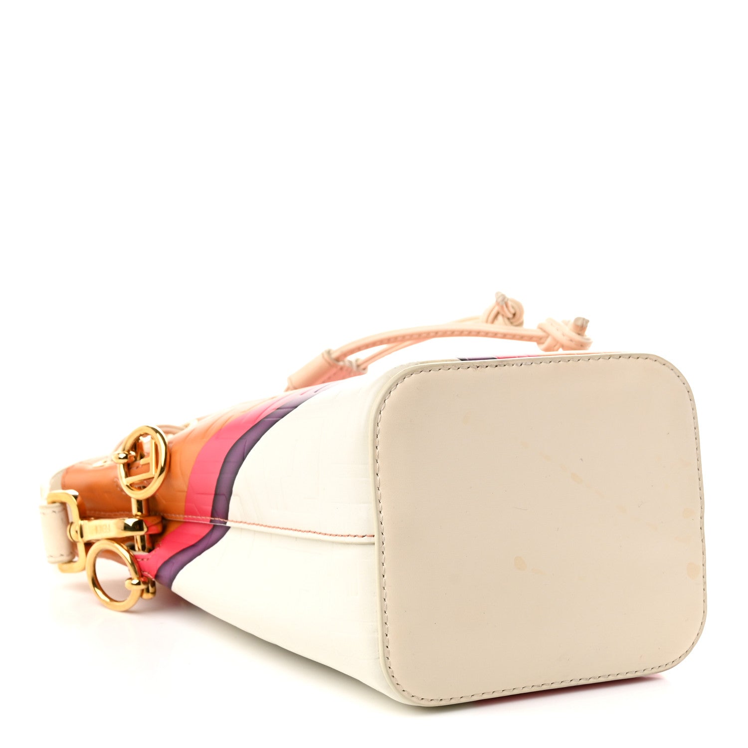 Fendi Vitello King F is Fendi FF Embossed Striped Mini Mon Tresor Bucket Bag Light Rose Multicolor White Ice