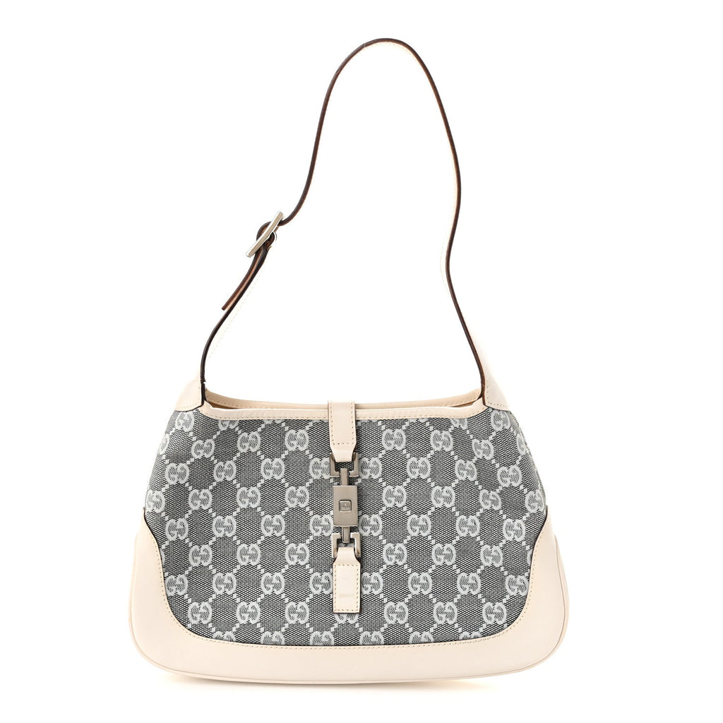 Gucci Monogram Web Small Jackie O Hobo White Grey