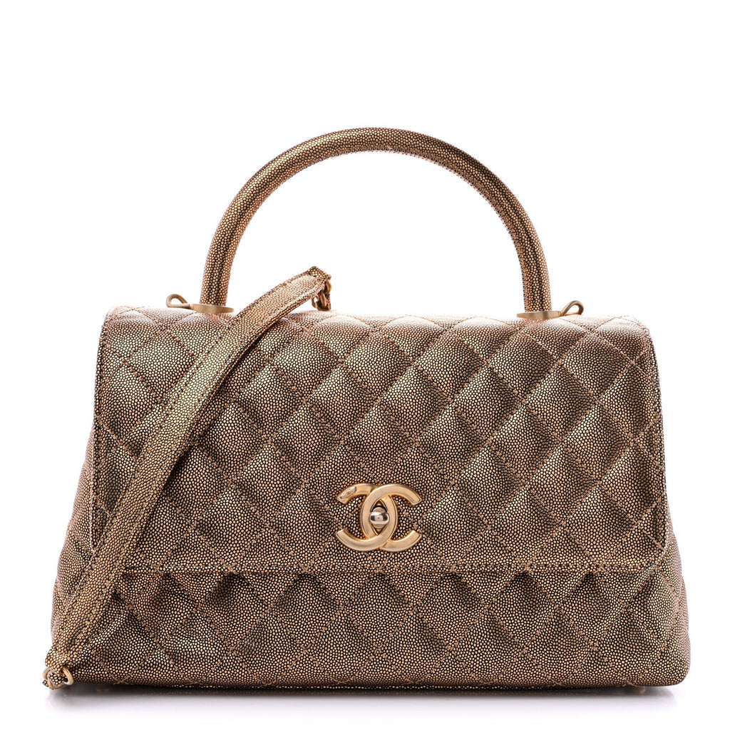 Chanel Metallic Caviar Quilted Small Coco Handle Flap Gold