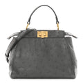 Fendi Ostrich Shiny Nappa Mini Peekaboo Iconic Satchel Grey