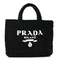 Prada Yarn Raffia Effect Crochet Small Logo Tote Black