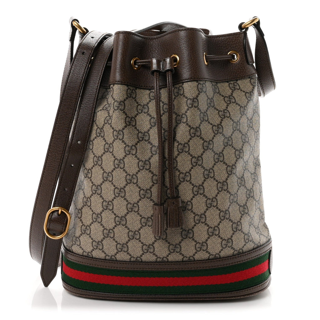 Gucci GG Supreme Monogram Web Ophidia Bucket Bag Brown