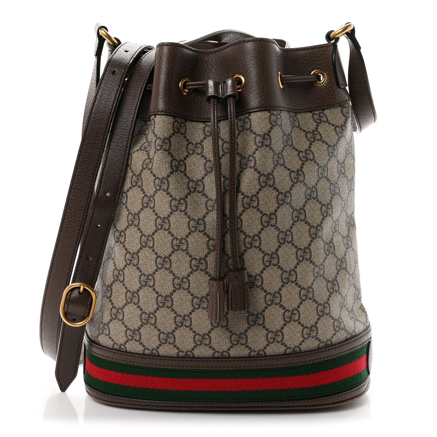 Gucci GG Supreme Monogram Web Ophidia Bucket Bag Brown