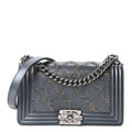 Chanel Metallic Calfskin Crystal Medium Boy Flap Dark Silver
