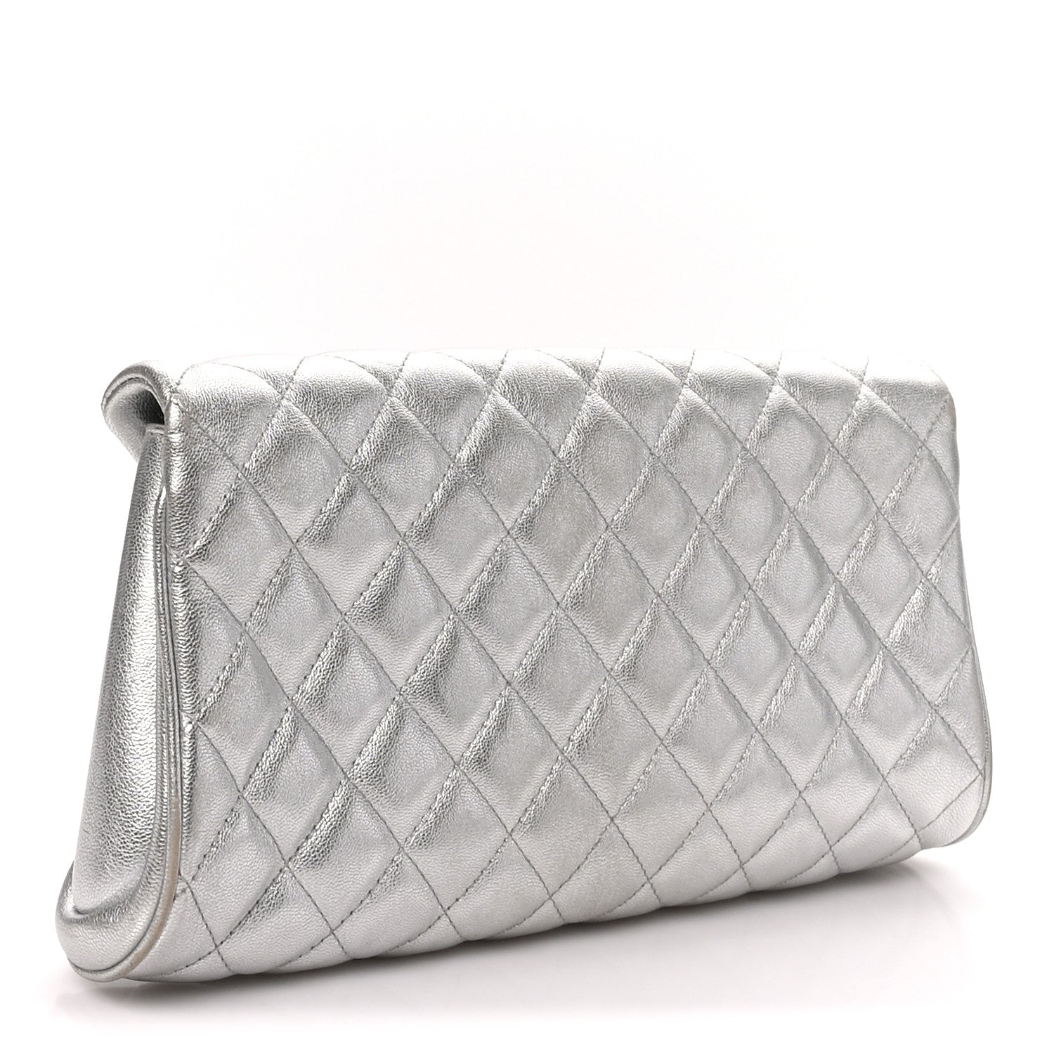 Chanel Metallic Calfskin Quilted Fold Up Again Clutch Silver