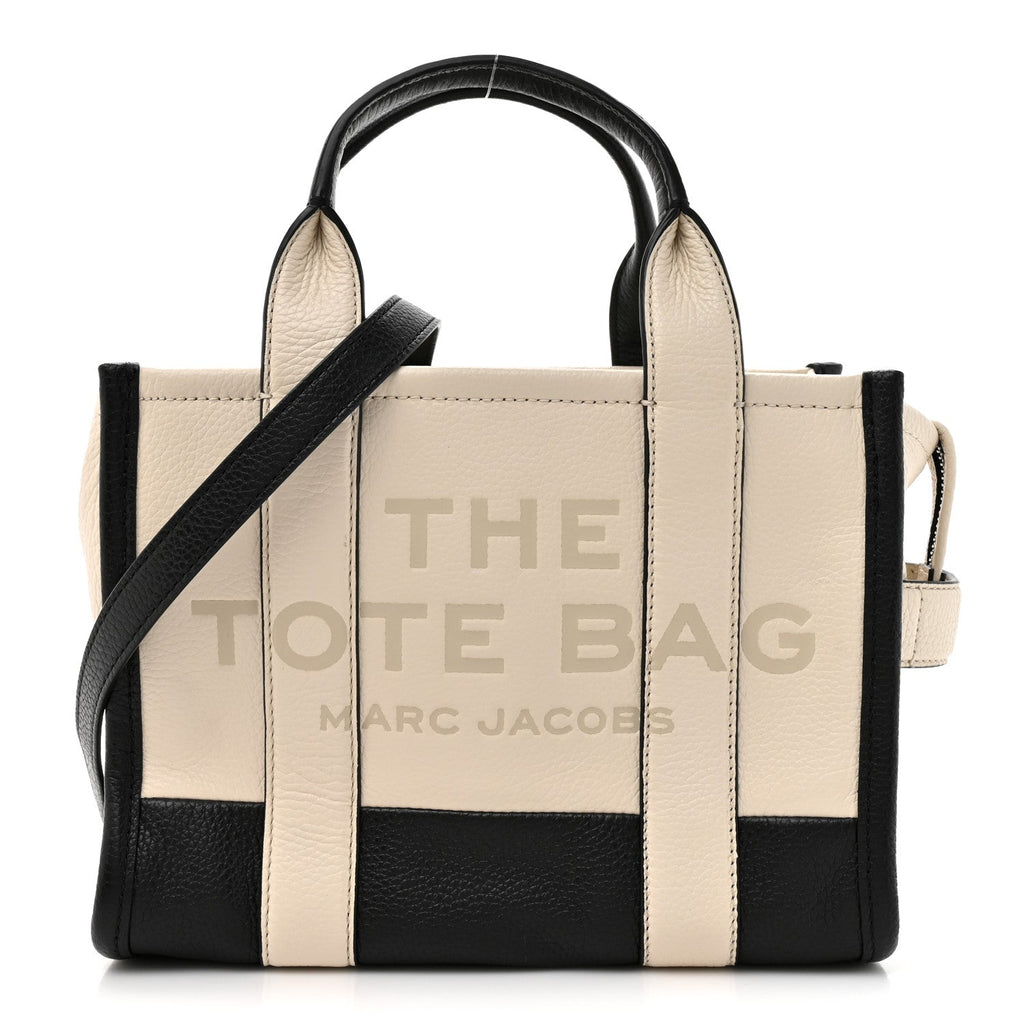 Grained Calfskin Small The Tote Bag Ivory Black