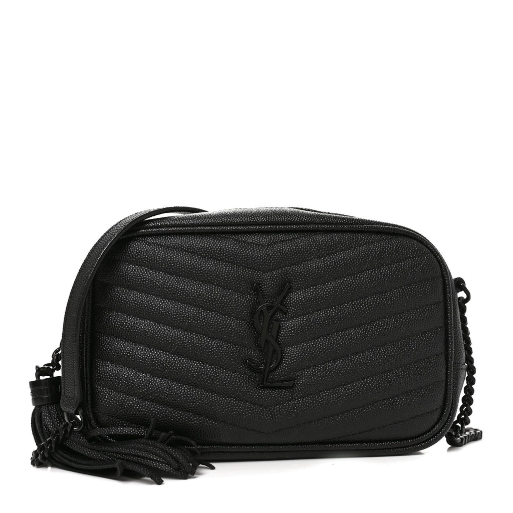 Saint Laurent Grain De Poudre Matelasse Monochrome Monogram Mini Lou Camera Bag Black