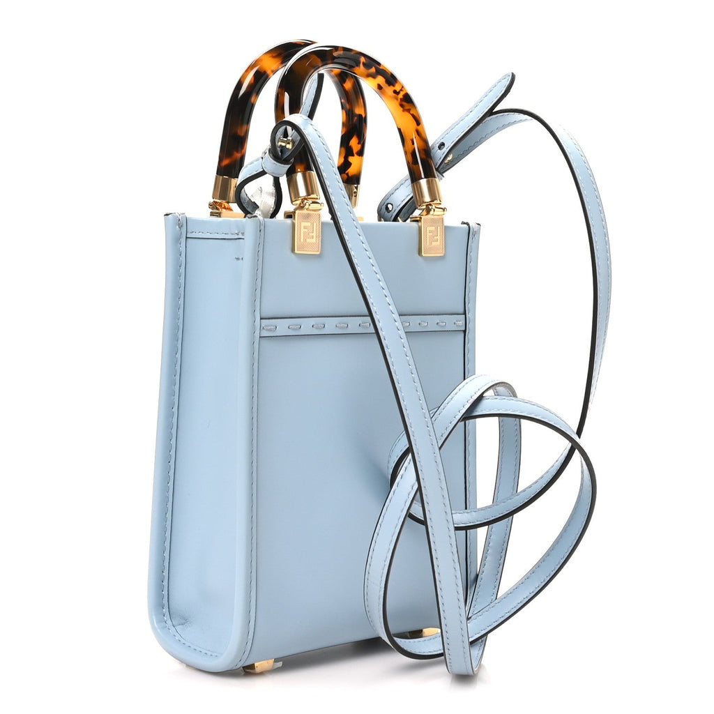 Fendi Vitello King Plexiglass Logo Embossed Mini Fendi Sunshine Shopper Tote Azzurro Baby