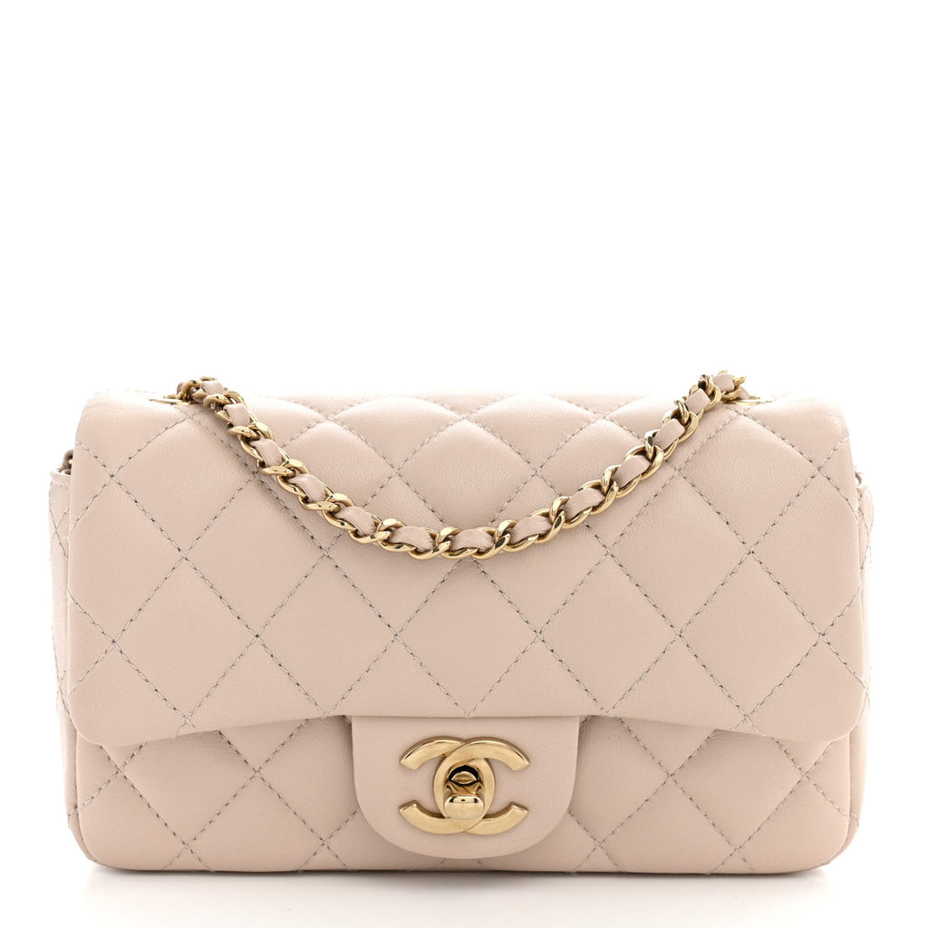 Chanel Lambskin Quilted Mini Rectangular Flap Pink