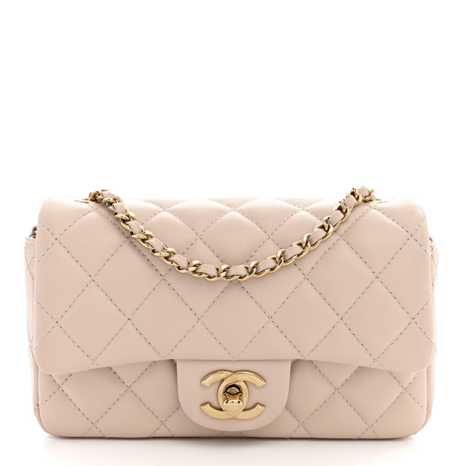 Chanel Lambskin Quilted Mini Rectangular Flap Pink