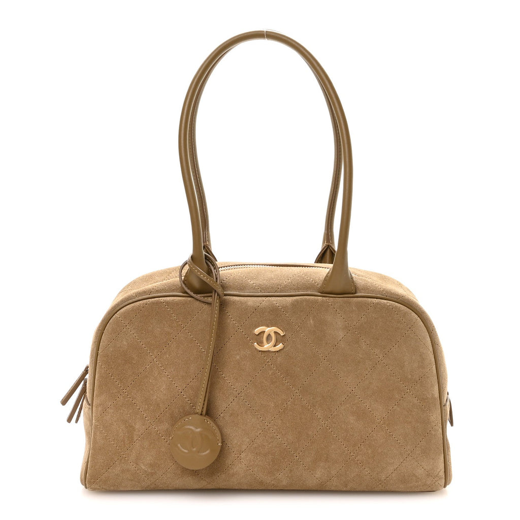 Chanel Suede Calfskin Large Perfect Bowling Bag Dark Beige