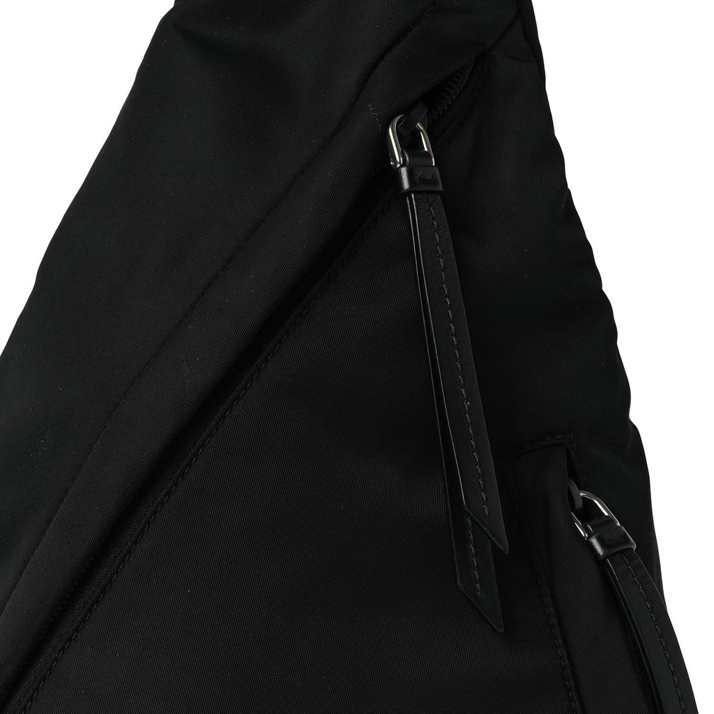 Prada Re-Nylon Vitello Metal Triangle Logo Sling Backpack Black