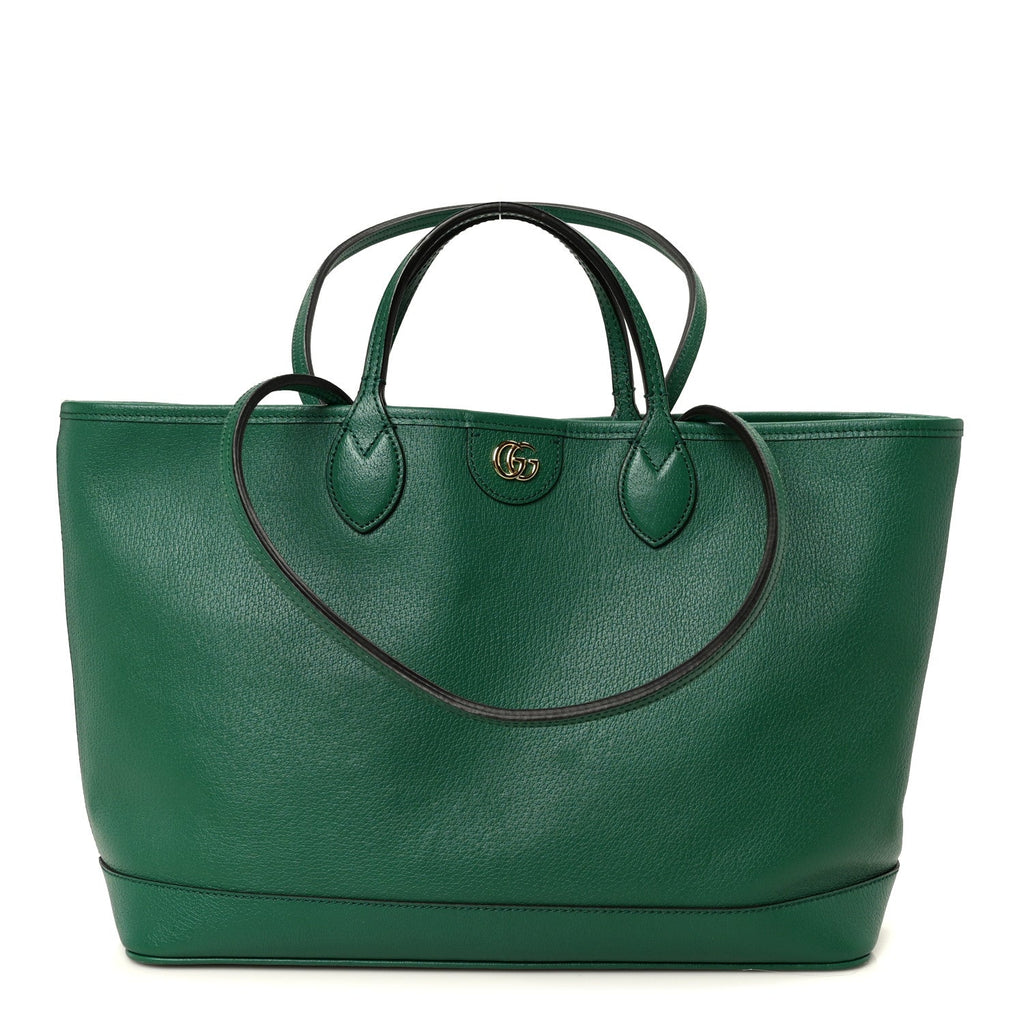 Gucci Textured Dollar Calfskin Medium Ophidia Shoulder Tote Bag Green