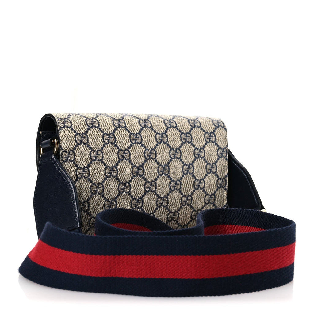 Gucci GG Supreme Monogram Azalea Calfskin Web Mini Horsebit 1955 Chain Shoulder Bag Beige Blue