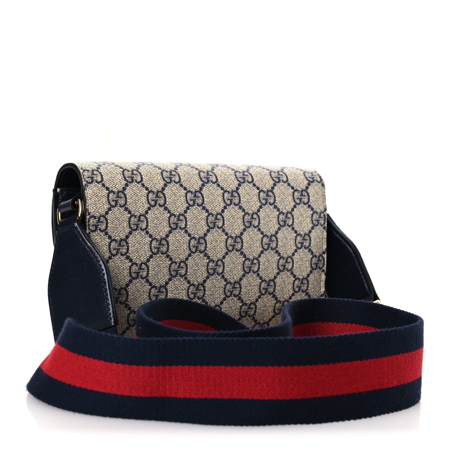Gucci GG Supreme Monogram Azalea Calfskin Web Mini Horsebit 1955 Chain Shoulder Bag Beige Blue