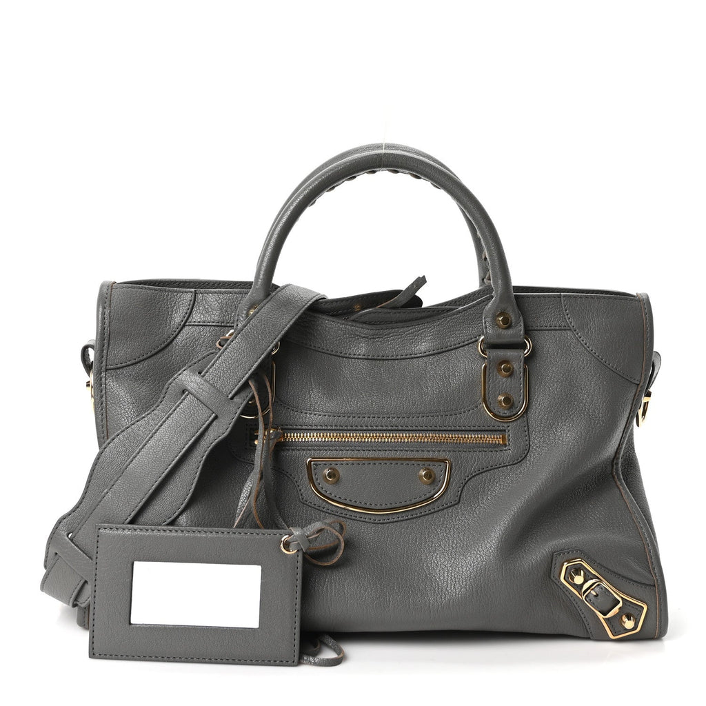 Balenciaga Chevre Gold Metallic Edge Hardware City Gris Acier