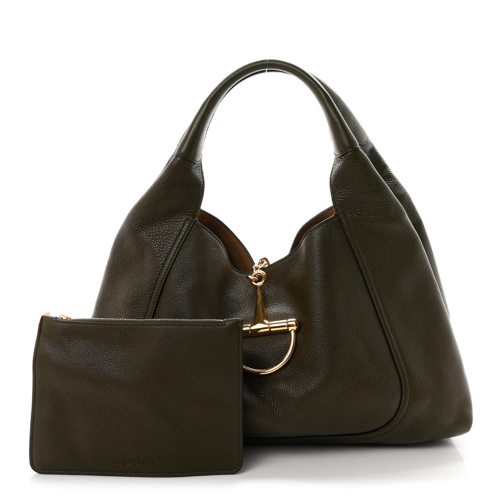 Gucci Grained Calfskin Softbit Maxi Shoulder Bag Forest Green