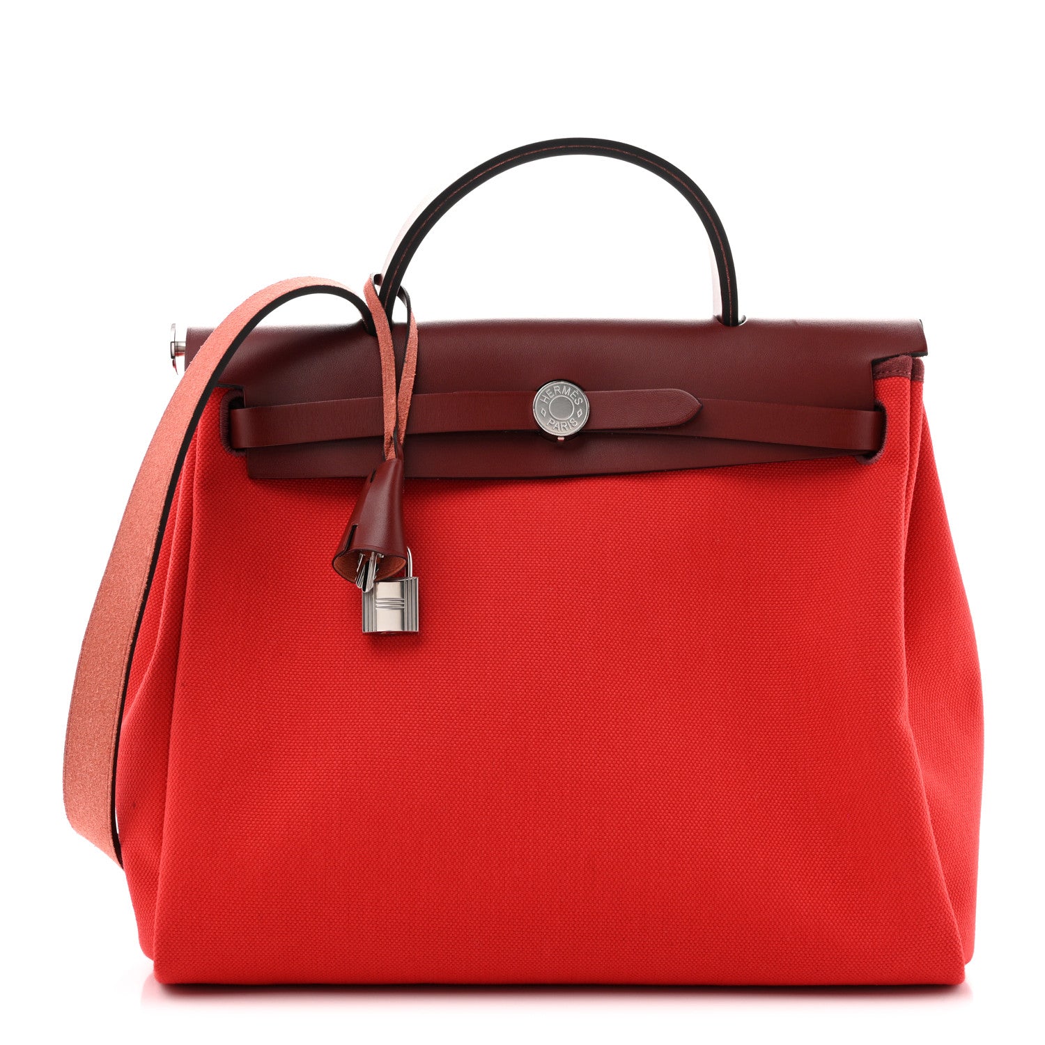 Hermès Military Toile Vache Hunter Herbag Zip Retourne 31 PM Rouge Radieux Rouge H
