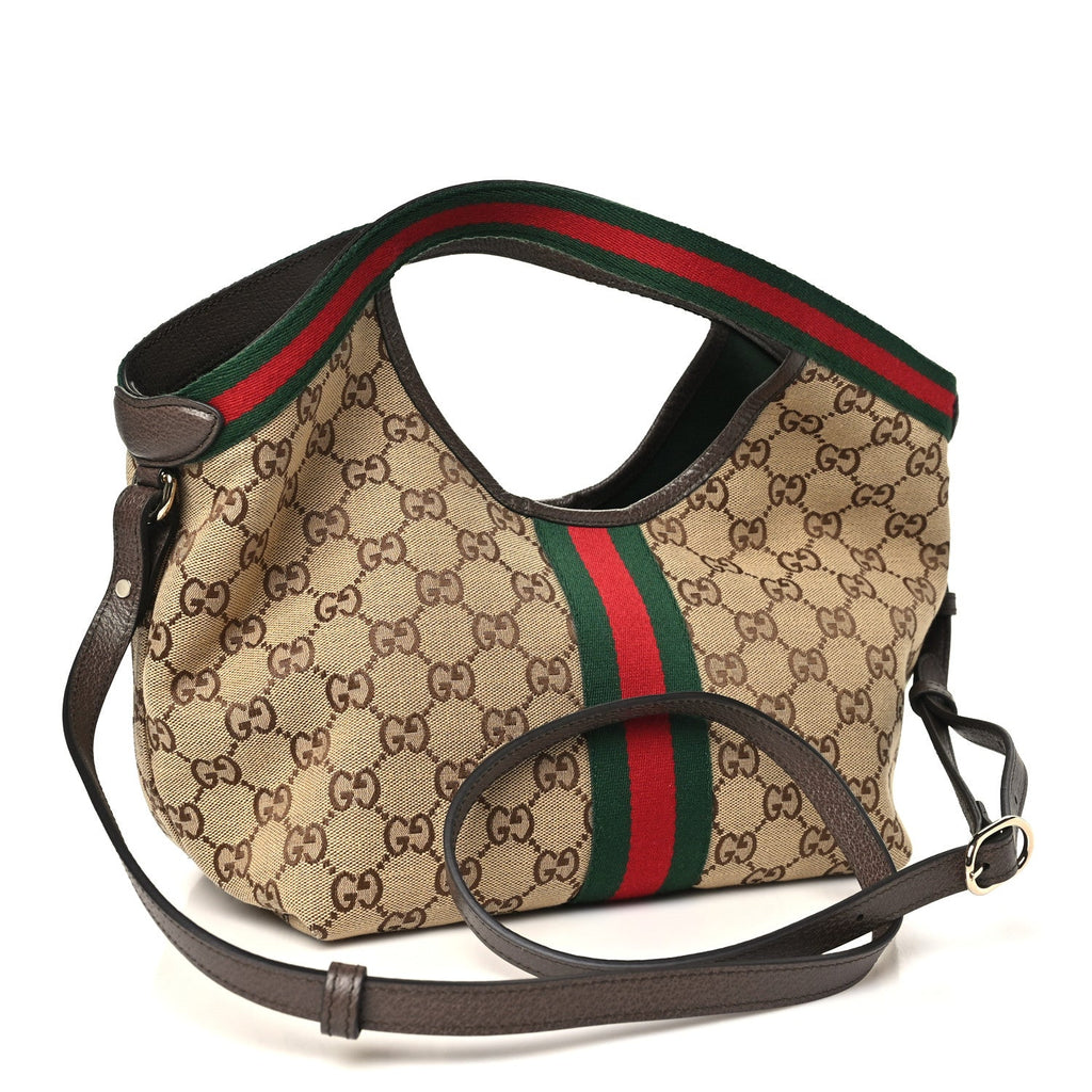 Gucci Monogram Web Small Giglio Tote Beige Dark Brown