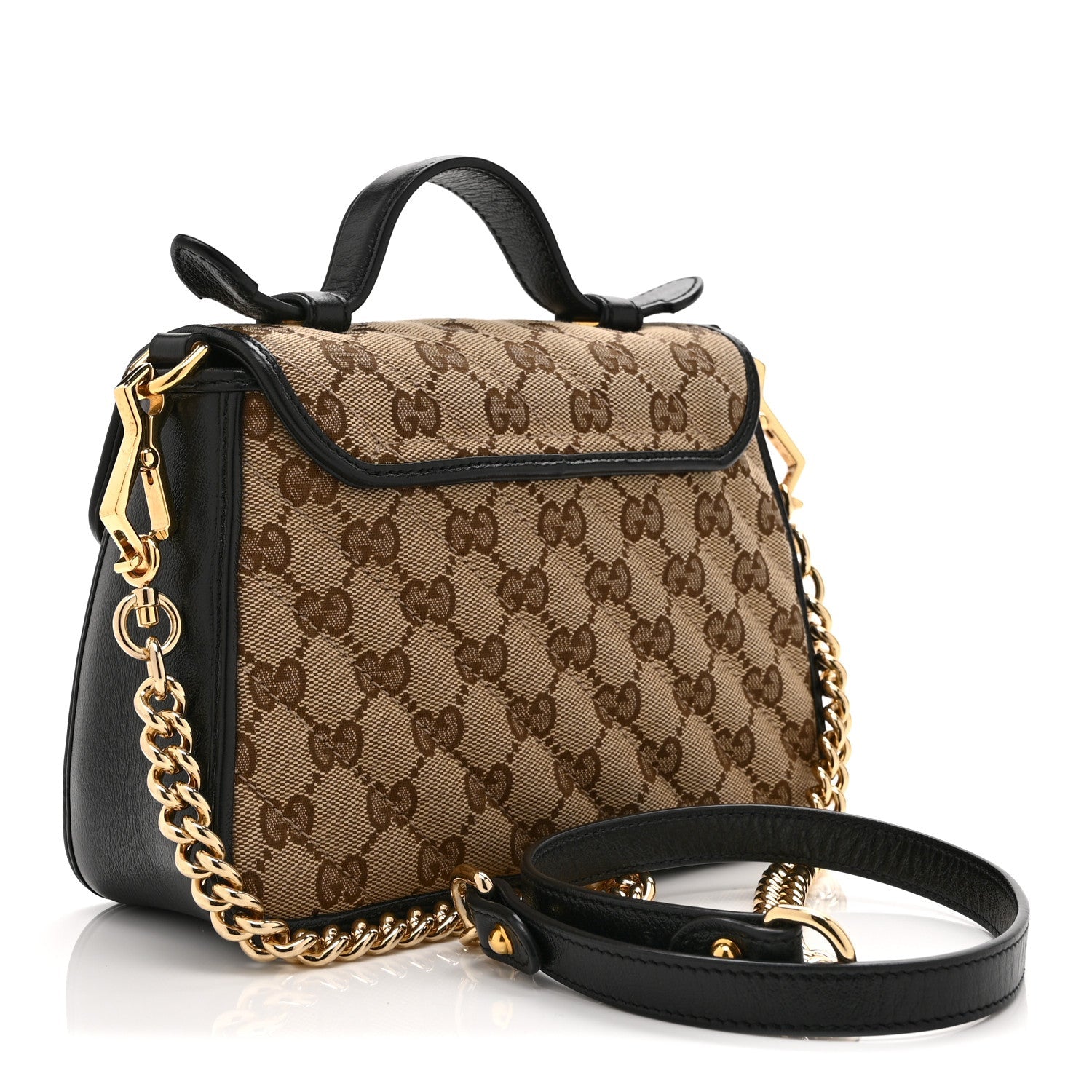Gucci Monogram Azalea Calfskin Matelasse Diagonal Mini GG Marmont Top Handle Shoulder Bag Beige Ebony Black
