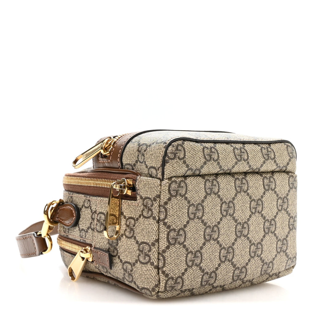 Gucci GG Supreme Monogram Azalea Calfskin Retro Interlocking G Multi-Function Bag Beige Ebony Brown Sugar