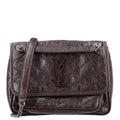 Saint Laurent Crinkled Lambskin Matelasse Monogram Baby Niki Chain Satchel Chocolate