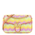 Gucci Calfskin Raffia Woven Small GG Marmont Shoulder Bag Multicolor