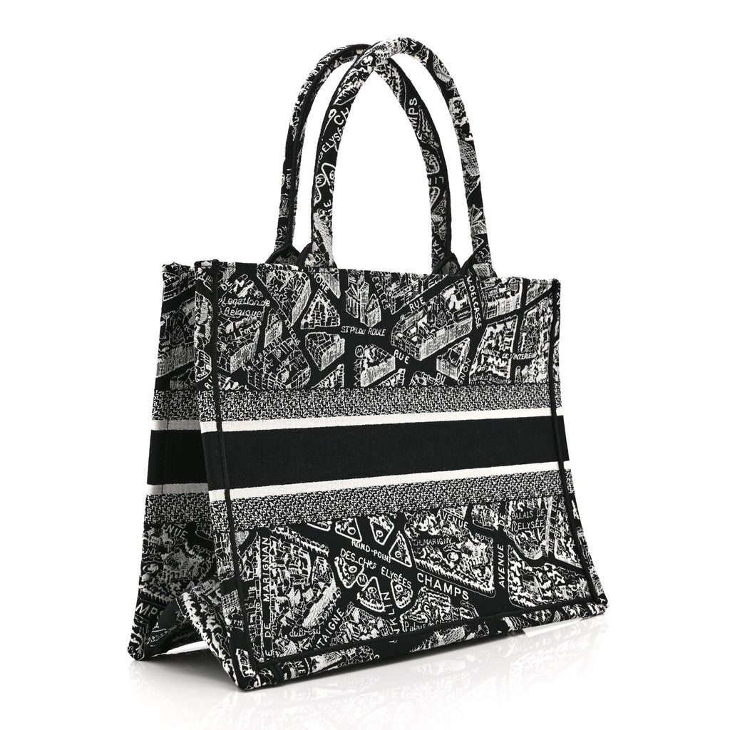 Dior Canvas Embroidered Medium Plan De Paris Book Tote Black White