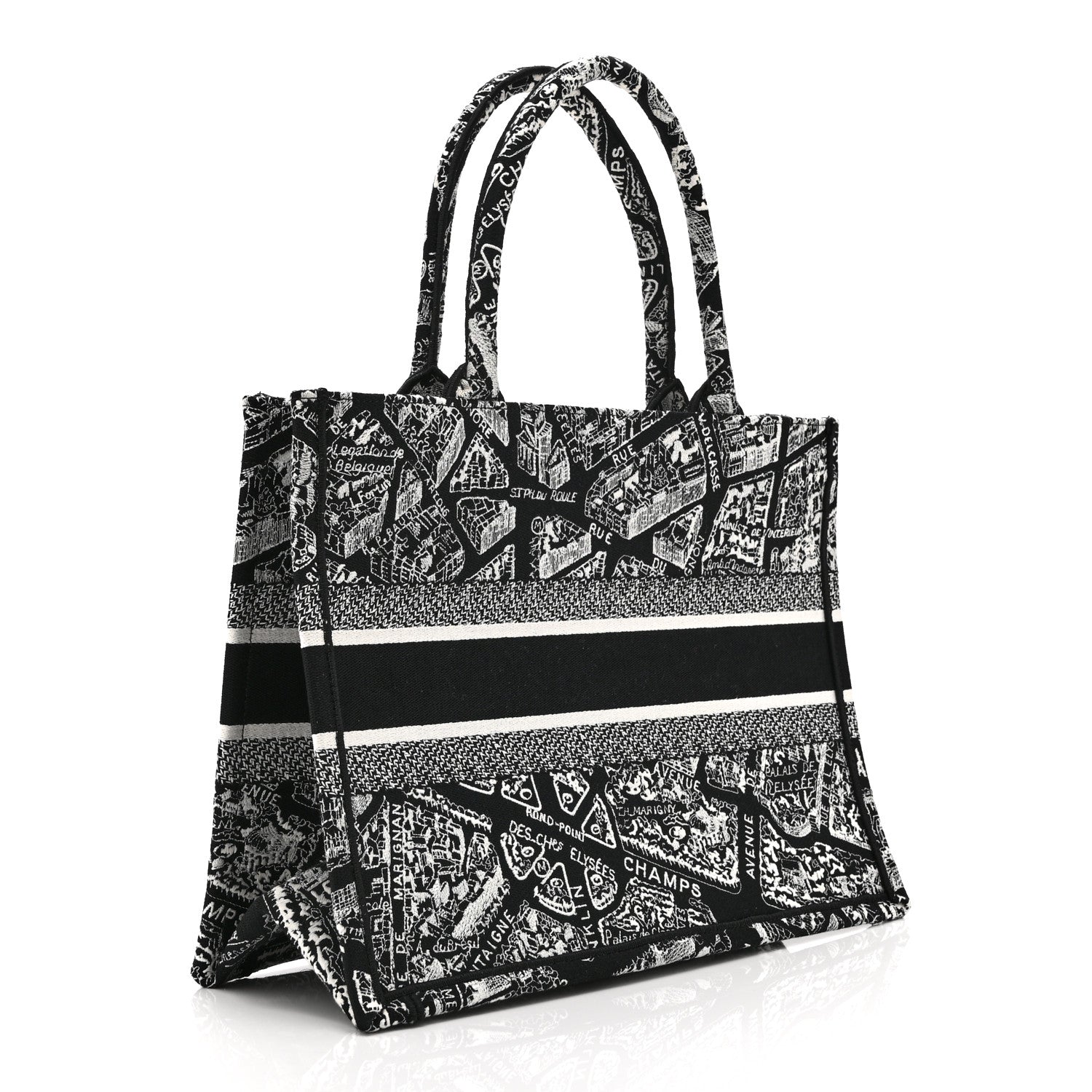 Dior Canvas Embroidered Medium Plan De Paris Book Tote Black White