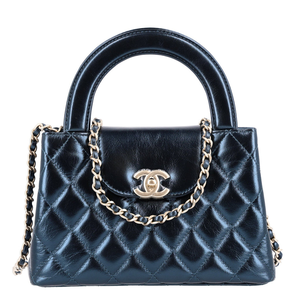 Chanel Metallic Aged Calfskin Quilted Nano Kelly Shopper Navy