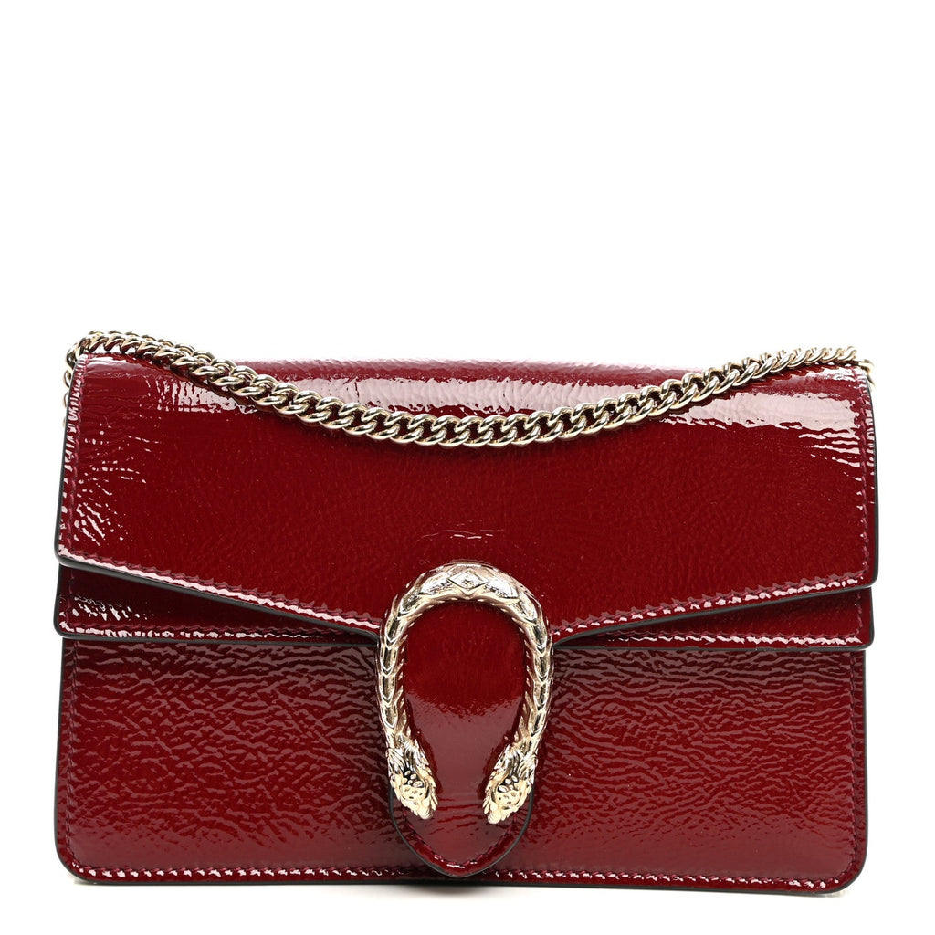 Gucci Crinkled Patent Mini Dionysus Shoulder Bag Rosso Ancora Red