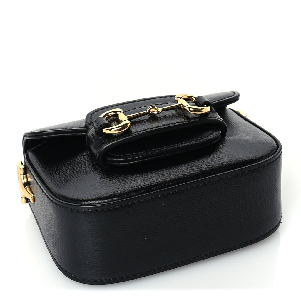 Gucci Azalea Calfskin Horsebit 1955 Super Mini Crossbody Bag Black