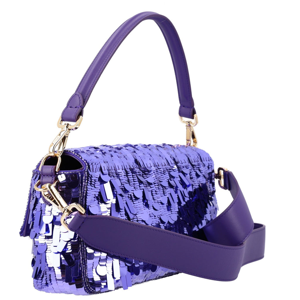 Fendi Sequin Paillettes Shiny Nappa Sex and the City Baguette Viola Purple Rain