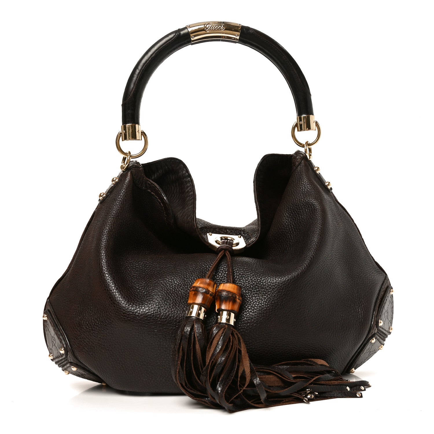 Gucci Calfskin Guccissima Large Indy Top Handle Hobo Brown