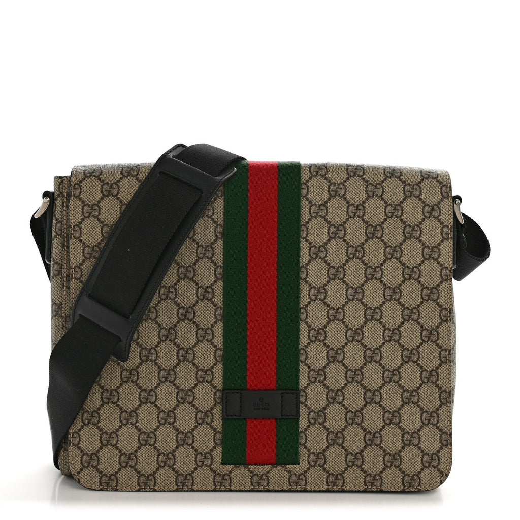 Gucci GG Supreme Monogram Web Flap Messenger Bag Black