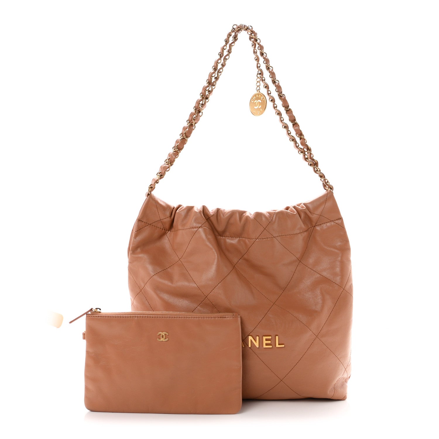 Chanel Shiny Calfskin Quilted Small Chanel 22 Camel