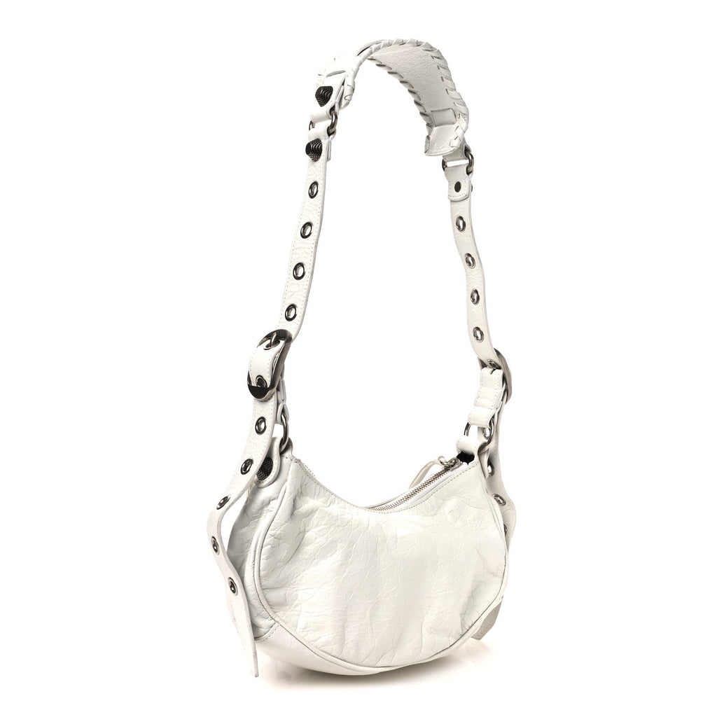 Balenciaga Agneau Arena Le Cagole Shoulder Bag XS Optic White